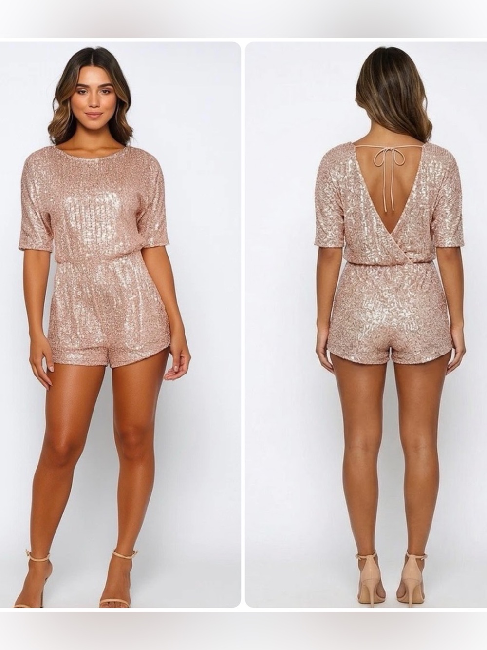 Juan Carlos Pink Sequin‎ Romper Bachelorette Birthday Party Vegas Bridal Size S